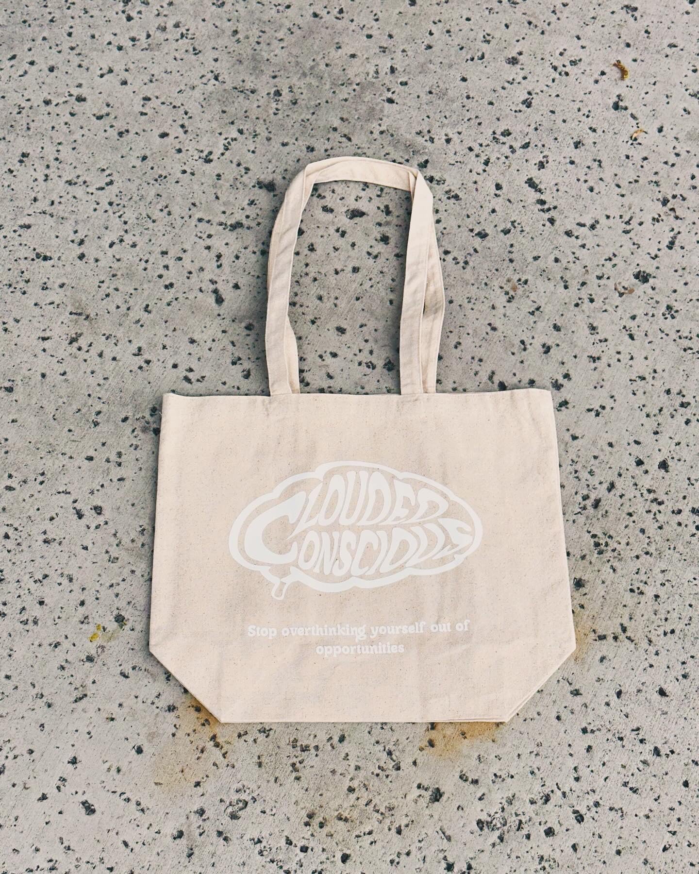 White logo tote bag